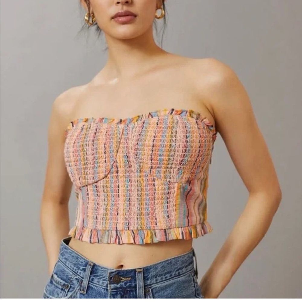 NEW Anthropologie Pilcro Smocked Strapless Multicolor Top Medium